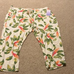 Stars Above Floral Ankle Pants - Green and Orange